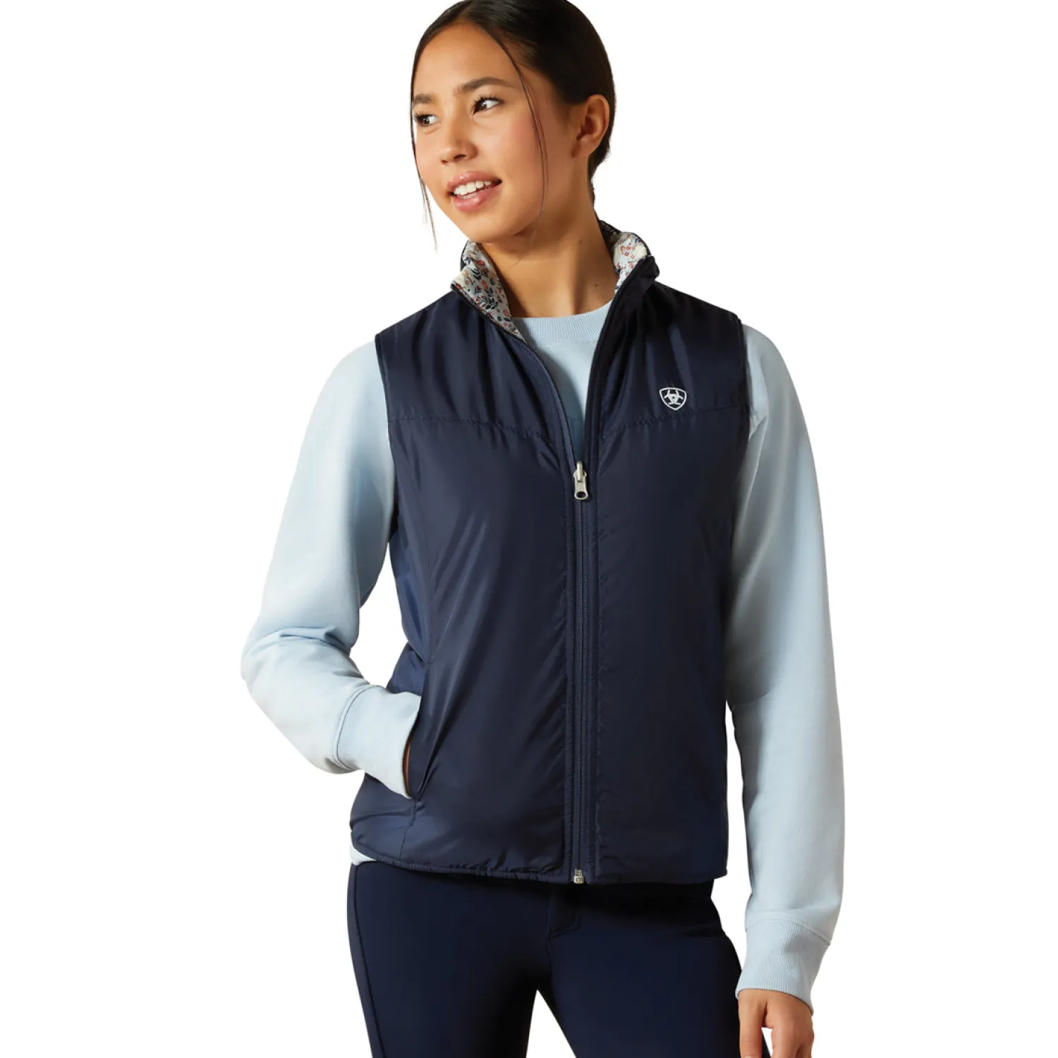 ARIAT-APPAREL Ariat® Kids’ Bella Reversible Vest Posey Pony Print Hot