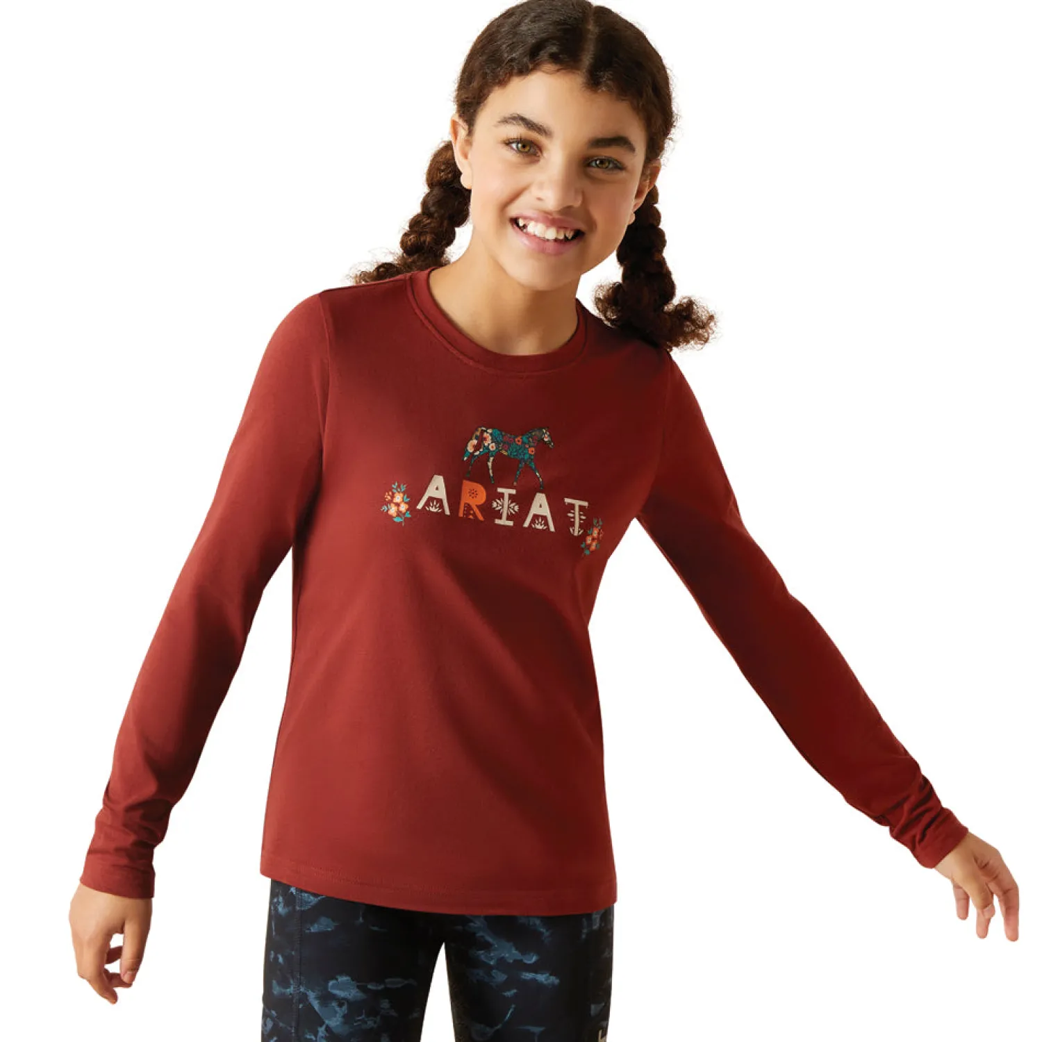 ARIAT-APPAREL Ariat® Kids’ Blossom Pony Tee Fired Brick Hot