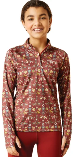 ARIAT-APPAREL Ariat® Kids’ Lowell Quarter-Zip Print Base Layer 2.0 Red Ochre Dala Horse Sale