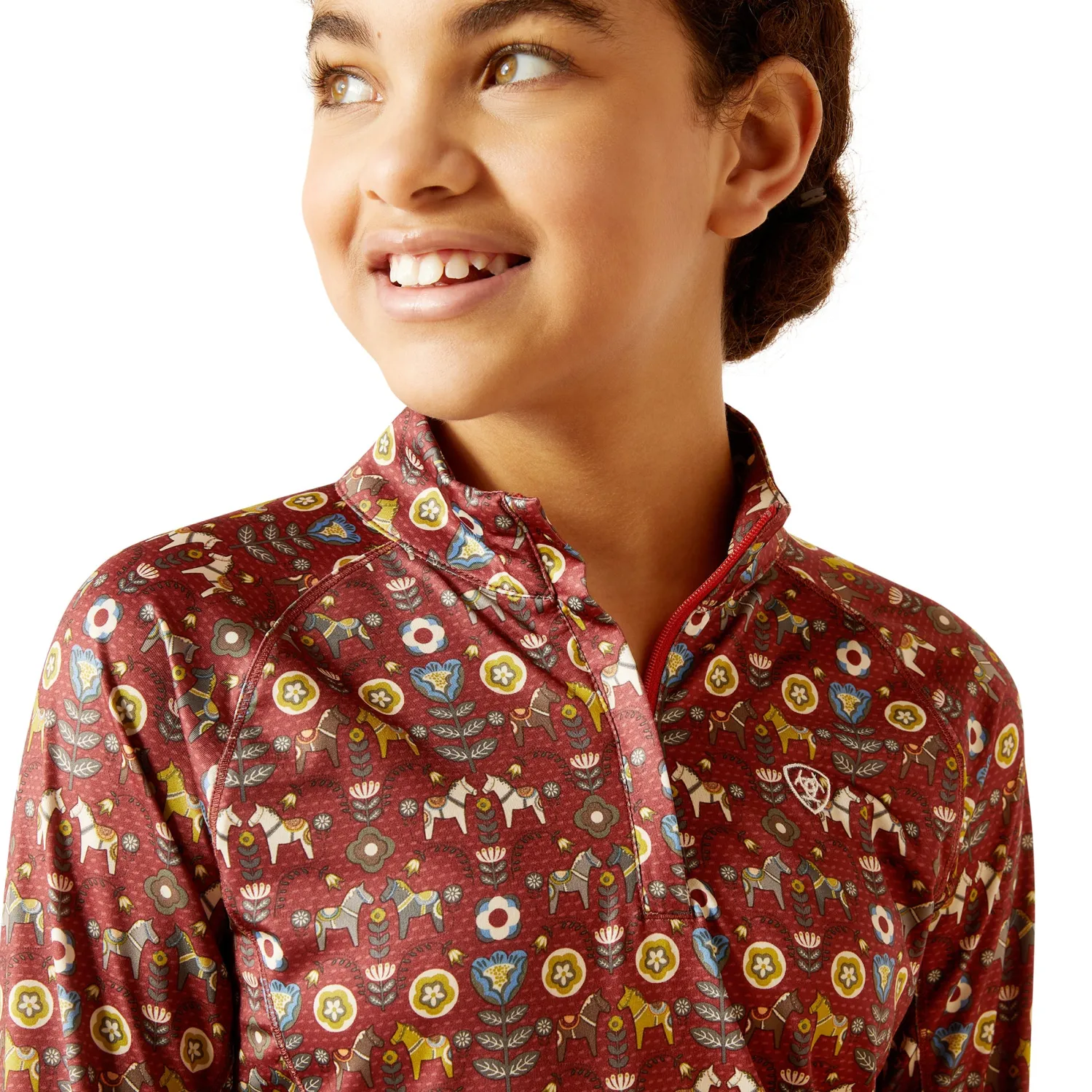 ARIAT-APPAREL Ariat® Kids’ Lowell Quarter-Zip Print Base Layer 2.0 Red Ochre Dala Horse Sale