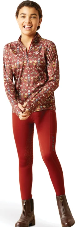 ARIAT-APPAREL Ariat® Kids’ Lowell Quarter-Zip Print Base Layer 2.0 Red Ochre Dala Horse Sale