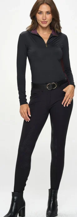 DANCING EQUESTRIAN Ladies’ Signature Mesh Long Sleeve Shirt Black/Merlot Discount