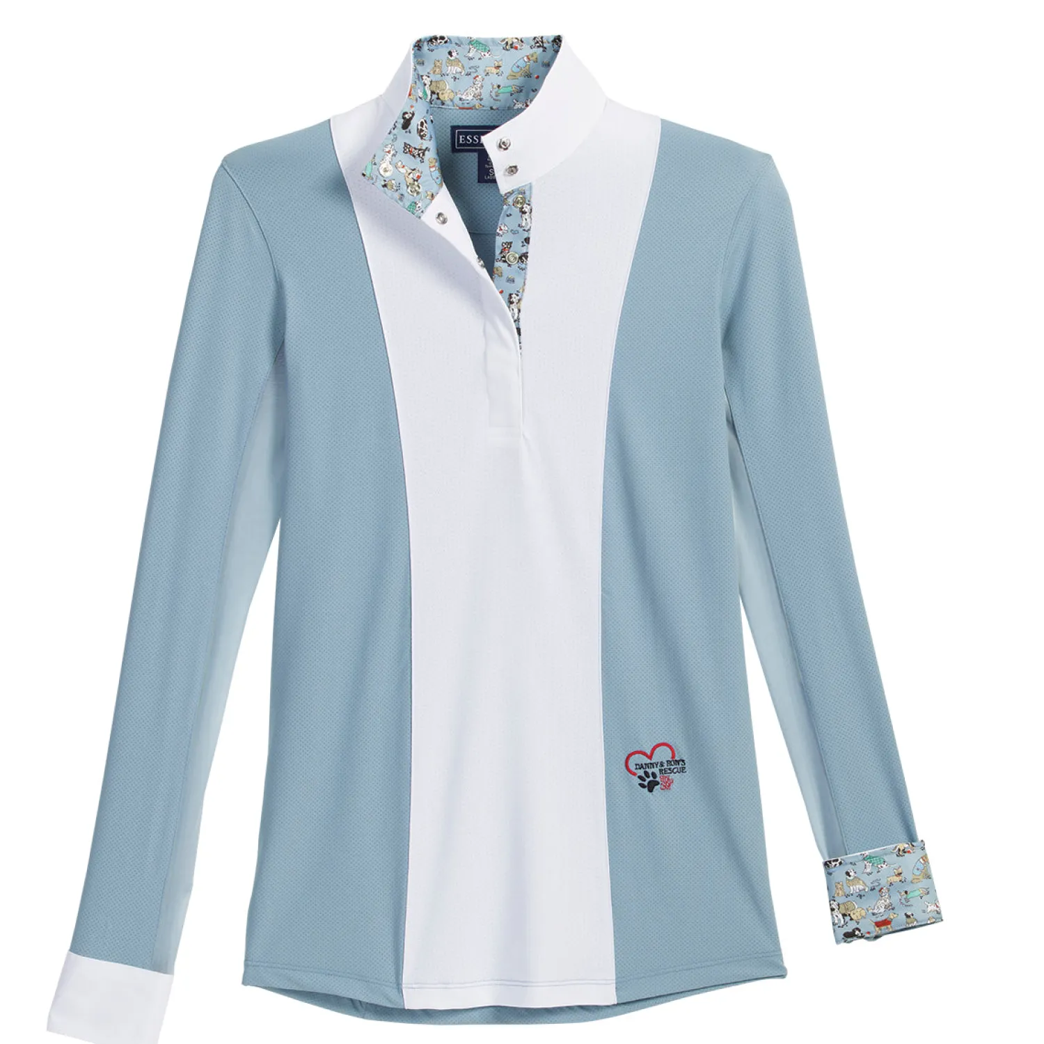 ESSEX CLASSICS Danny & Ron’s Ladies’ Luna Long Sleeve Shirt Blue/Dogs