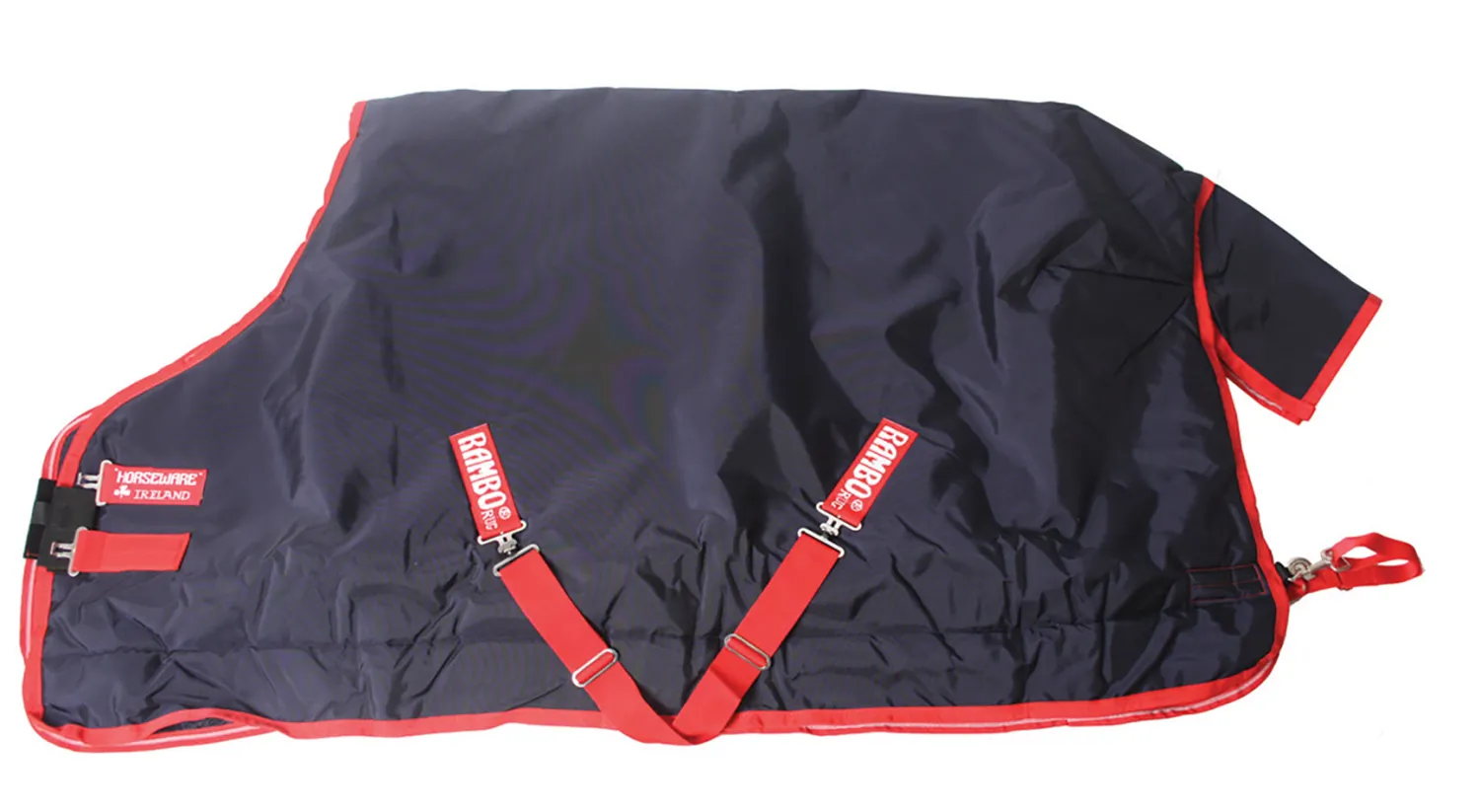 HORSEWARE ® Ireland Rambo® Original 1000D Medium-Weight Turnout Blanket–200G Navy/Red Outlet