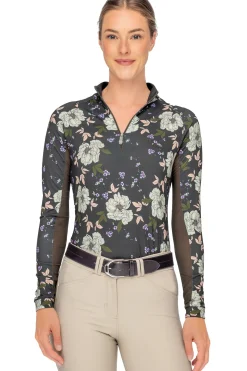 KASTEL DENMARK Ladies’ Gigi Quarter-Zip Long-Sleeve Shirt Slate Garden Rose Outlet
