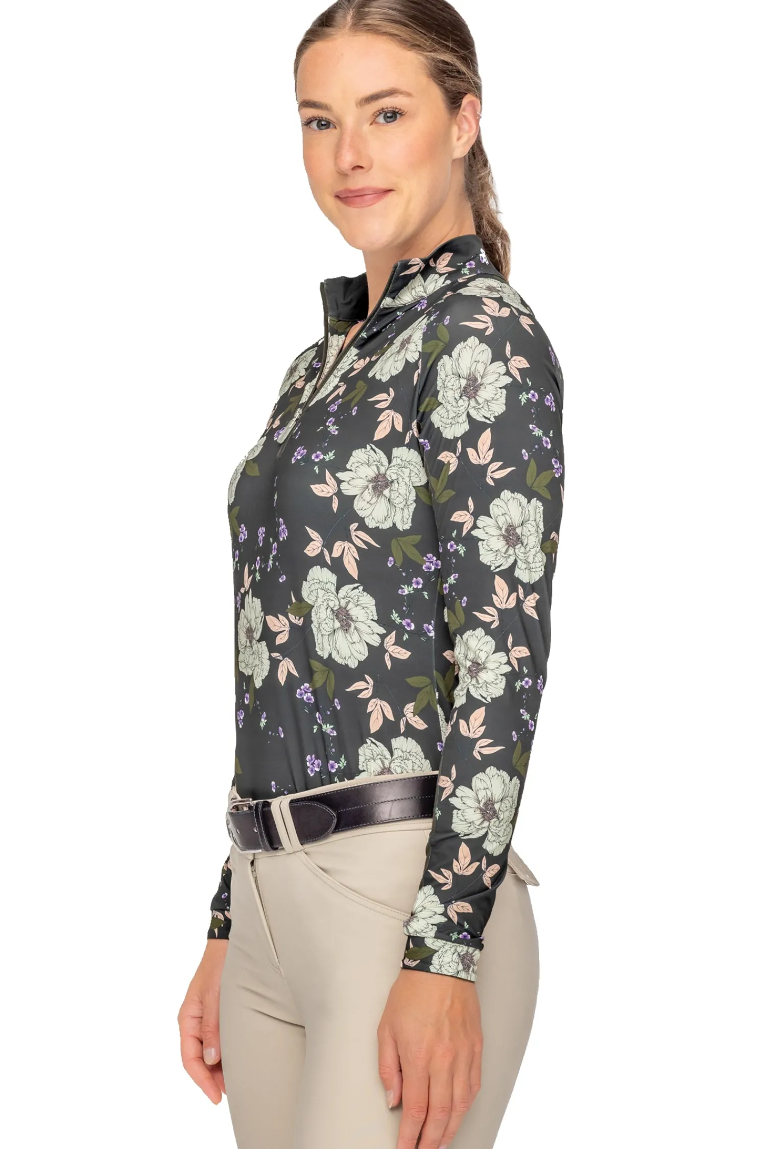 KASTEL DENMARK Ladies’ Gigi Quarter-Zip Long-Sleeve Shirt Slate Garden Rose Outlet
