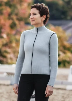 KASTEL DENMARK Ladies’ Mock Neck Knit Sweater Dove/Black Piping Discount