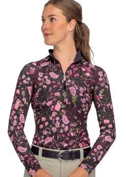 KASTEL DENMARK Ladies’ Quarter-Zip Modern Begonias Long-Sleeve Shirt - "Briar" Black