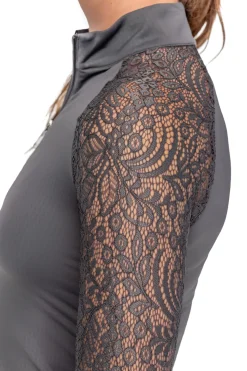 KASTEL DENMARK Ladies’ Quarter-Zip Floral Lace Long-Sleeve Shirt -