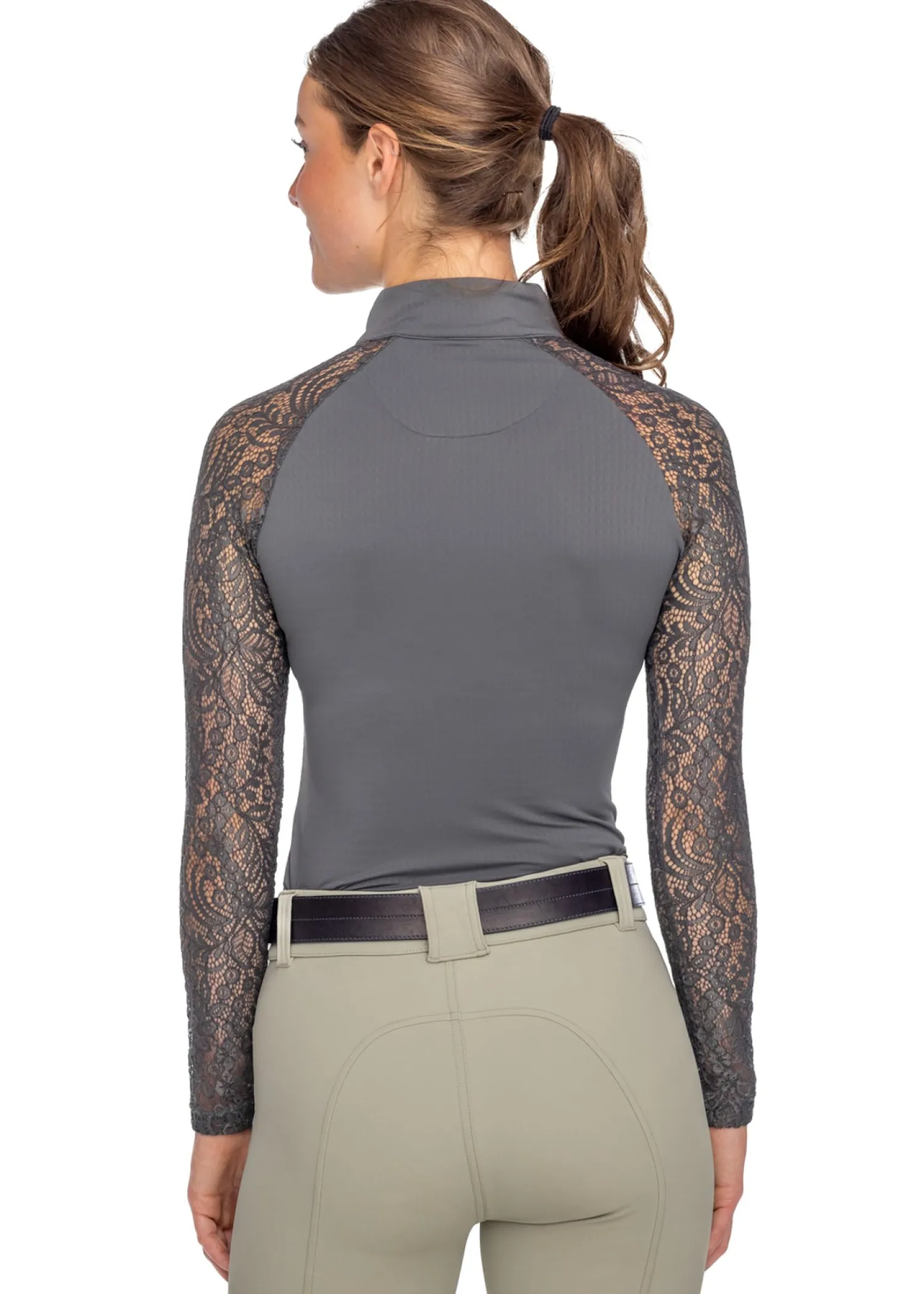 KASTEL DENMARK Ladies’ Quarter-Zip Floral Lace Long-Sleeve Shirt - "Sutton" Slate Clearance