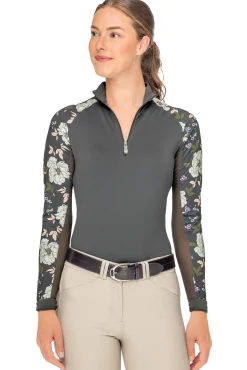 KASTEL DENMARK Ladies’ Sondra Quarter-Zip Long-Sleeve Raglan Shirt Slate Garden Rose