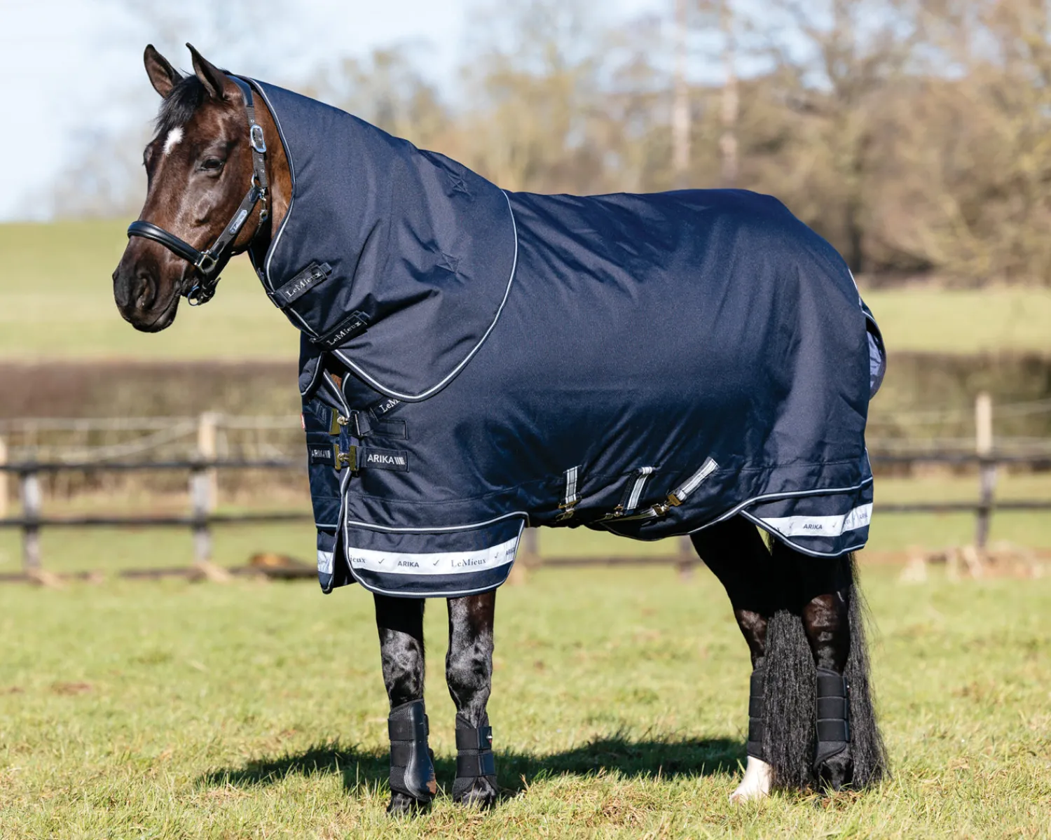 HORSE HEALTH TRADE LeMieux® Arika Storm-Tek 100 Gram Turnout Blanket with Leg Straps Navy/White/Navy Clearance