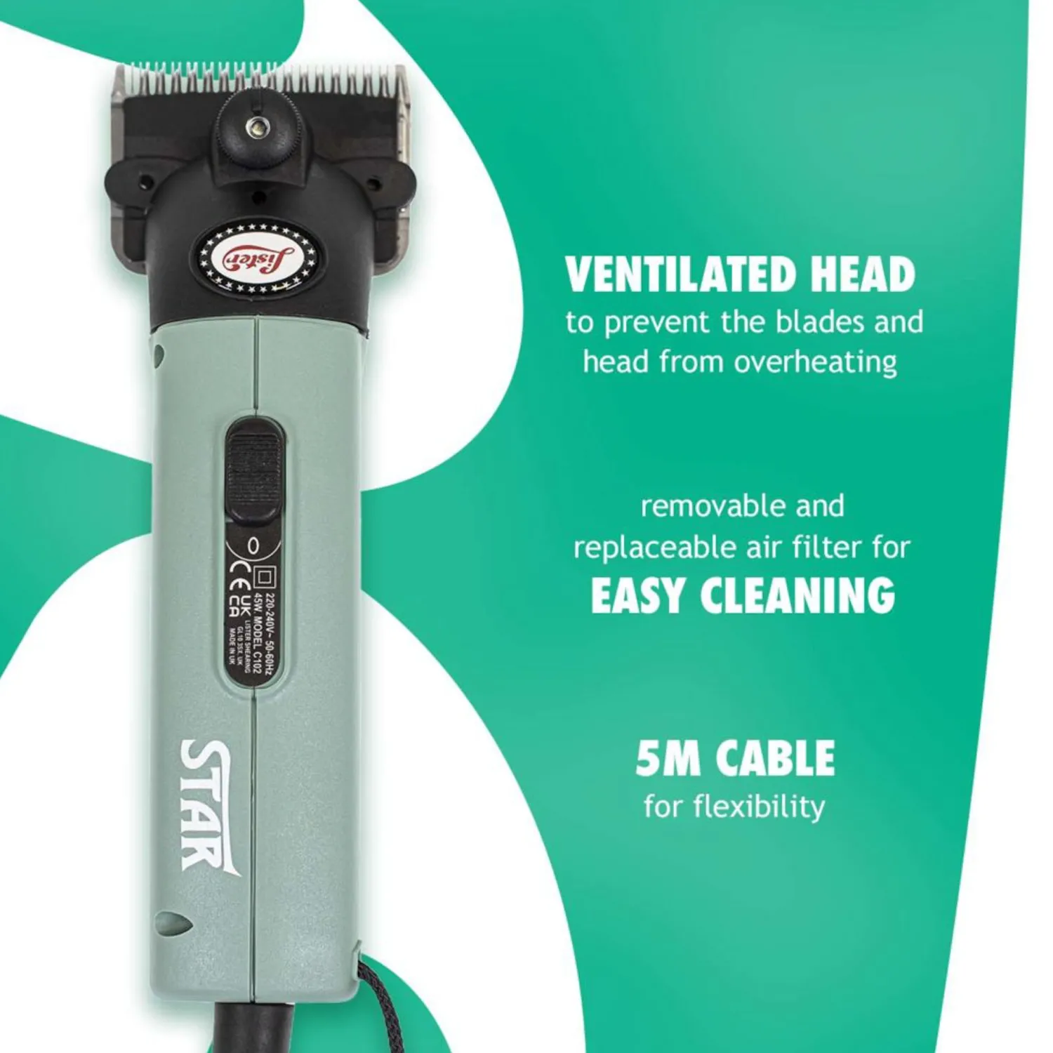 LISTER SHEARING EQUIPMENT Lister Star Clipper 1-Speed A2F/AC (Fine) Blade Green Clearance