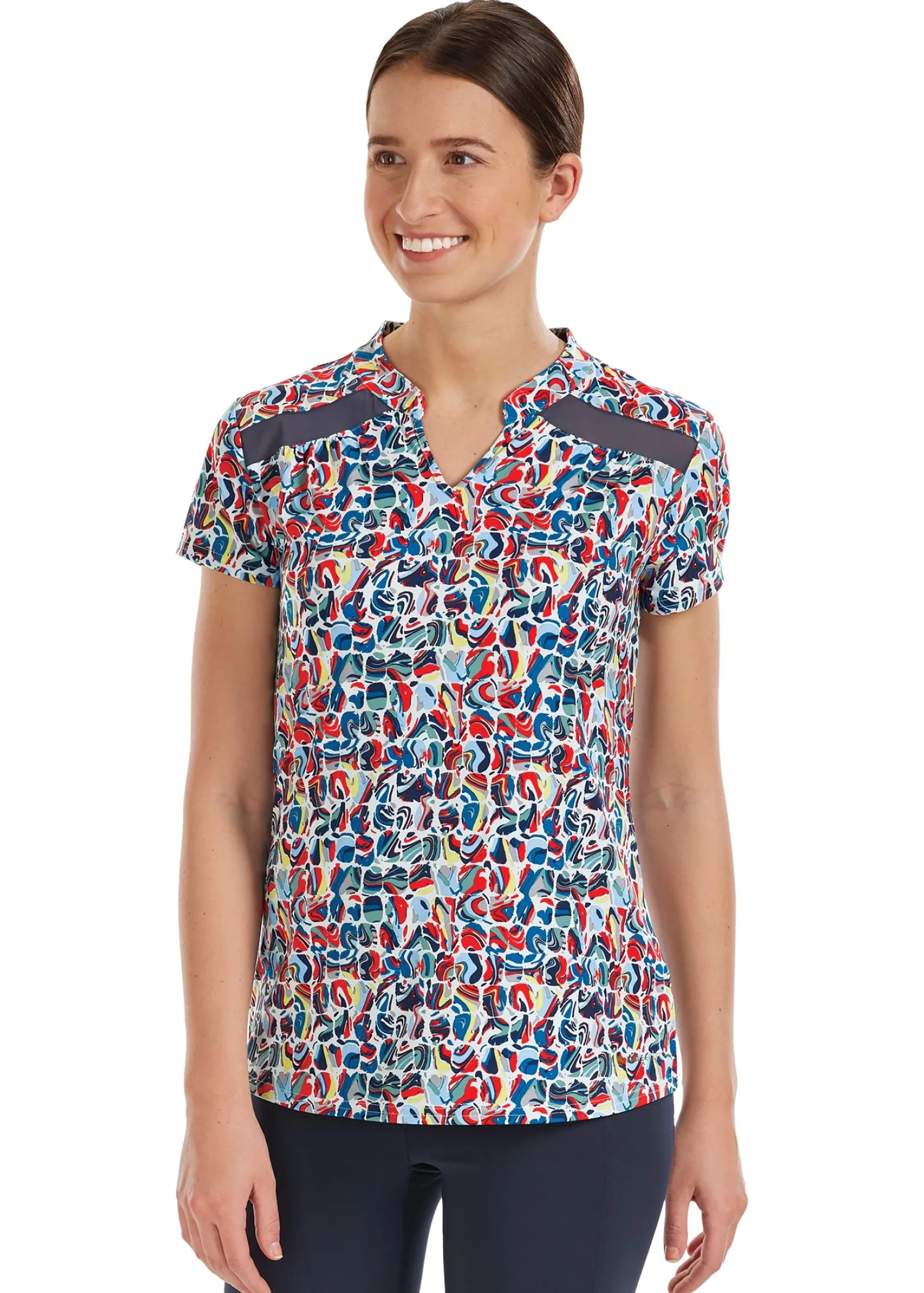 I APPAREL INT GROUP Noble Equestrian™ Ladies’ Erin Mandarin Short Sleeve Print Top Geo Swirl/Navy Online