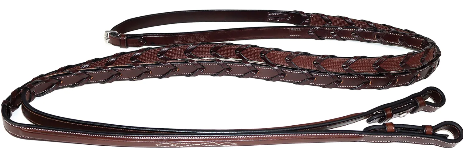 NUNN FINER PRODUCTS Nunn Finer® Rubber-Lined Laced Reins Havana Hot