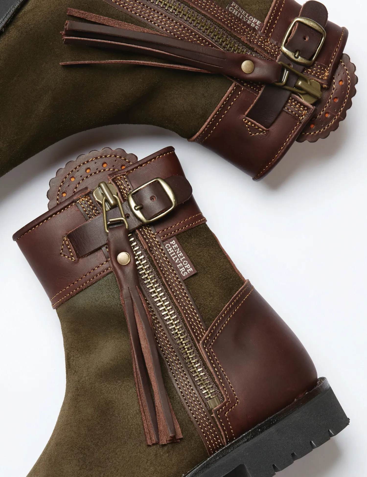 PENELOPE CHILVERS Ladies’ Inclement Cropped Tassel Boots Seaweed/Conker