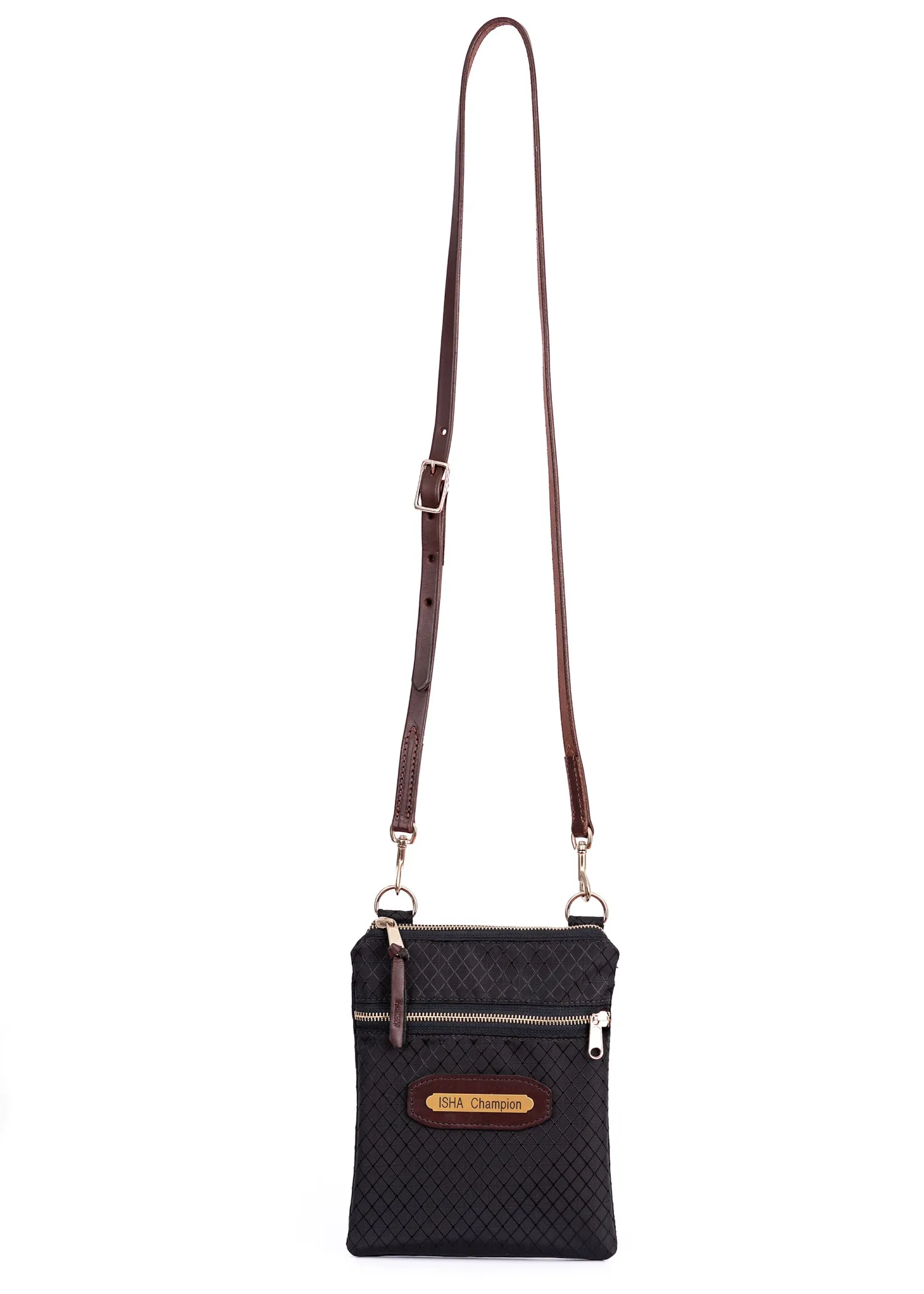 PERRIS LEATHER Perri’s® Champion Crossbody Bag with Leather Accents and Nameplate Black New