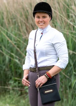 PERRIS LEATHER Perri’s® Champion Crossbody Bag with Leather Accents and Nameplate Black New