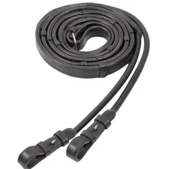 SCHOCKEMOEHLE N.A. Schockemöhle Rolled Leather Rubber-Lined Reins with Stops Black/Silver New