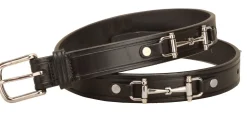 TORY LEATHER 1" Snaffle Bit Belt with Nickel Snaffle Bits & Buckle Black