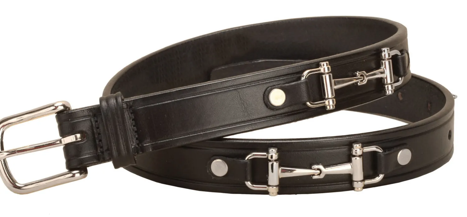 TORY LEATHER 1" Snaffle Bit Belt with Nickel Snaffle Bits & Buckle Black