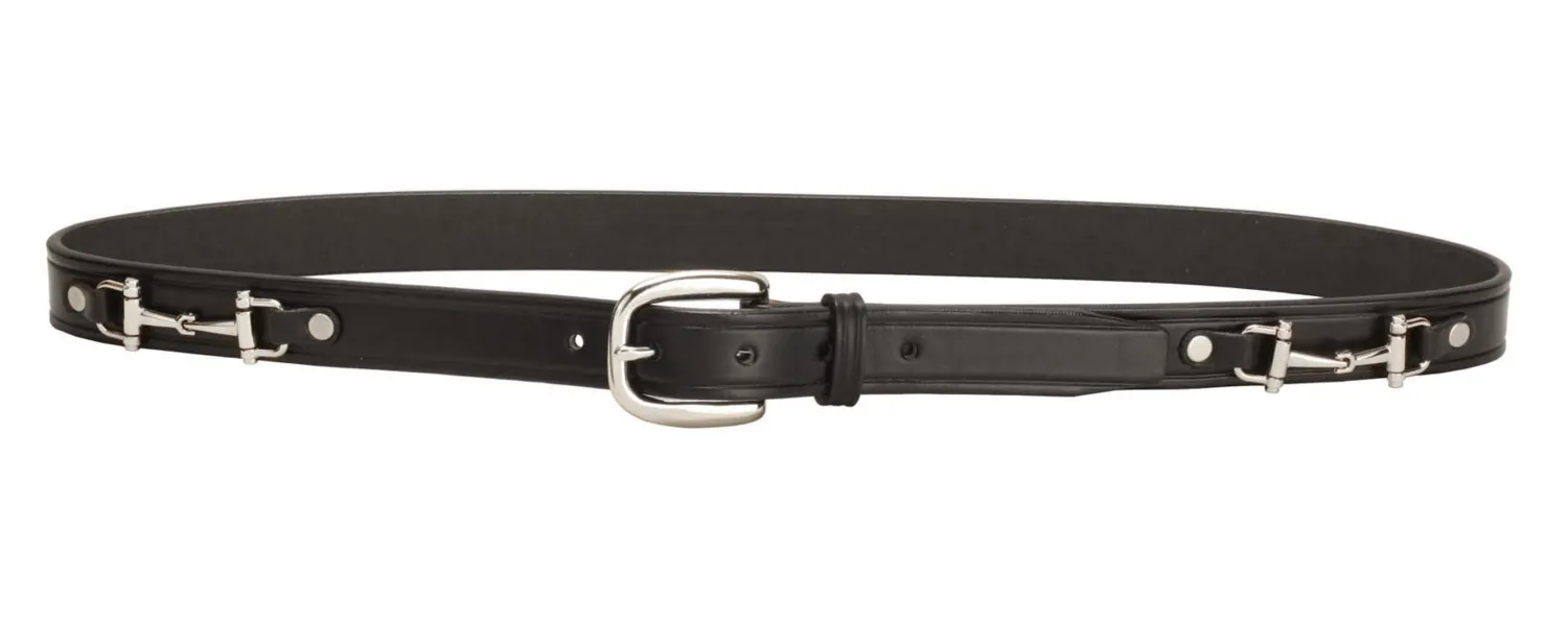 TORY LEATHER 1" Snaffle Bit Belt with Nickel Snaffle Bits & Buckle Black