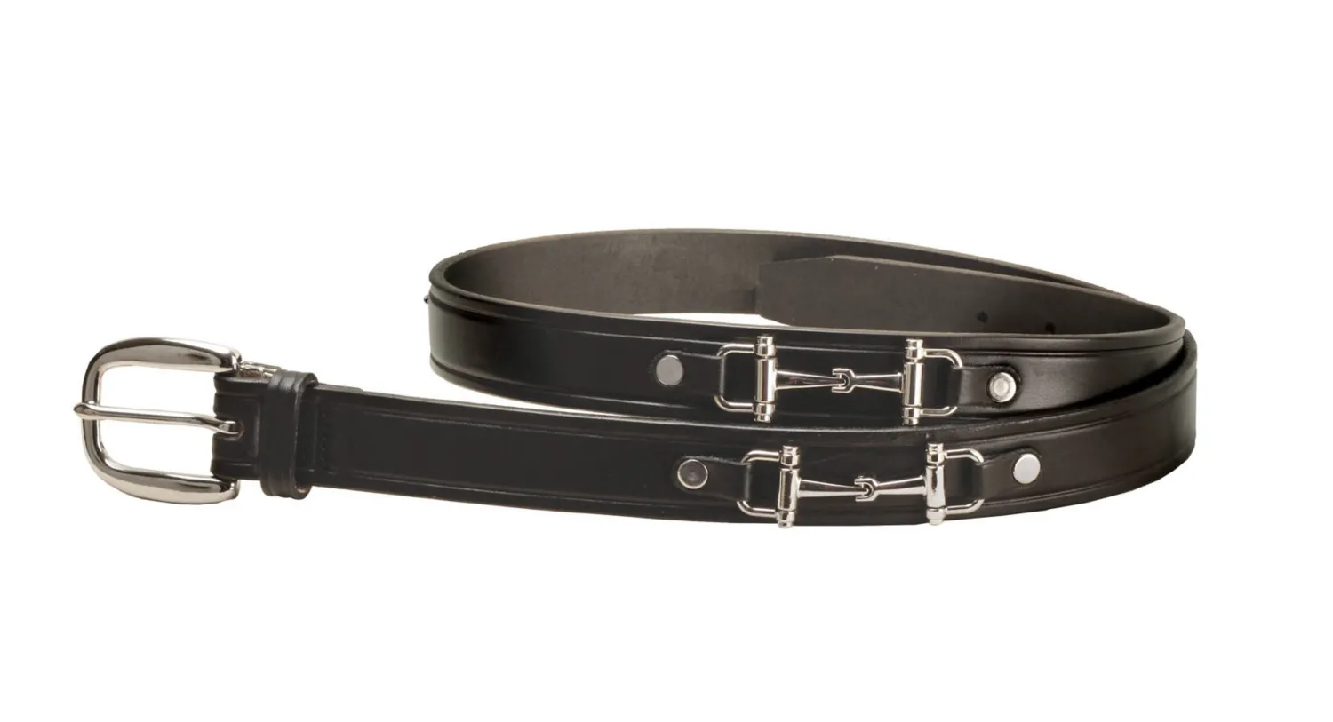 TORY LEATHER 1" Snaffle Bit Belt with Nickel Snaffle Bits & Buckle Black