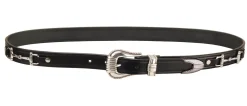TORY LEATHER Belt with Bits and Silver-Colored Three-Piece Buckle Set Black New