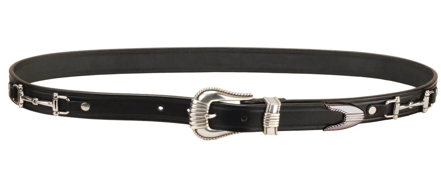 TORY LEATHER Belt with Bits and Silver-Colored Three-Piece Buckle Set Black New