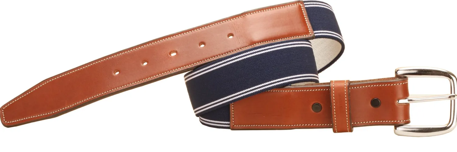 TORY LEATHER Striped Elastic and Leather Belt Online