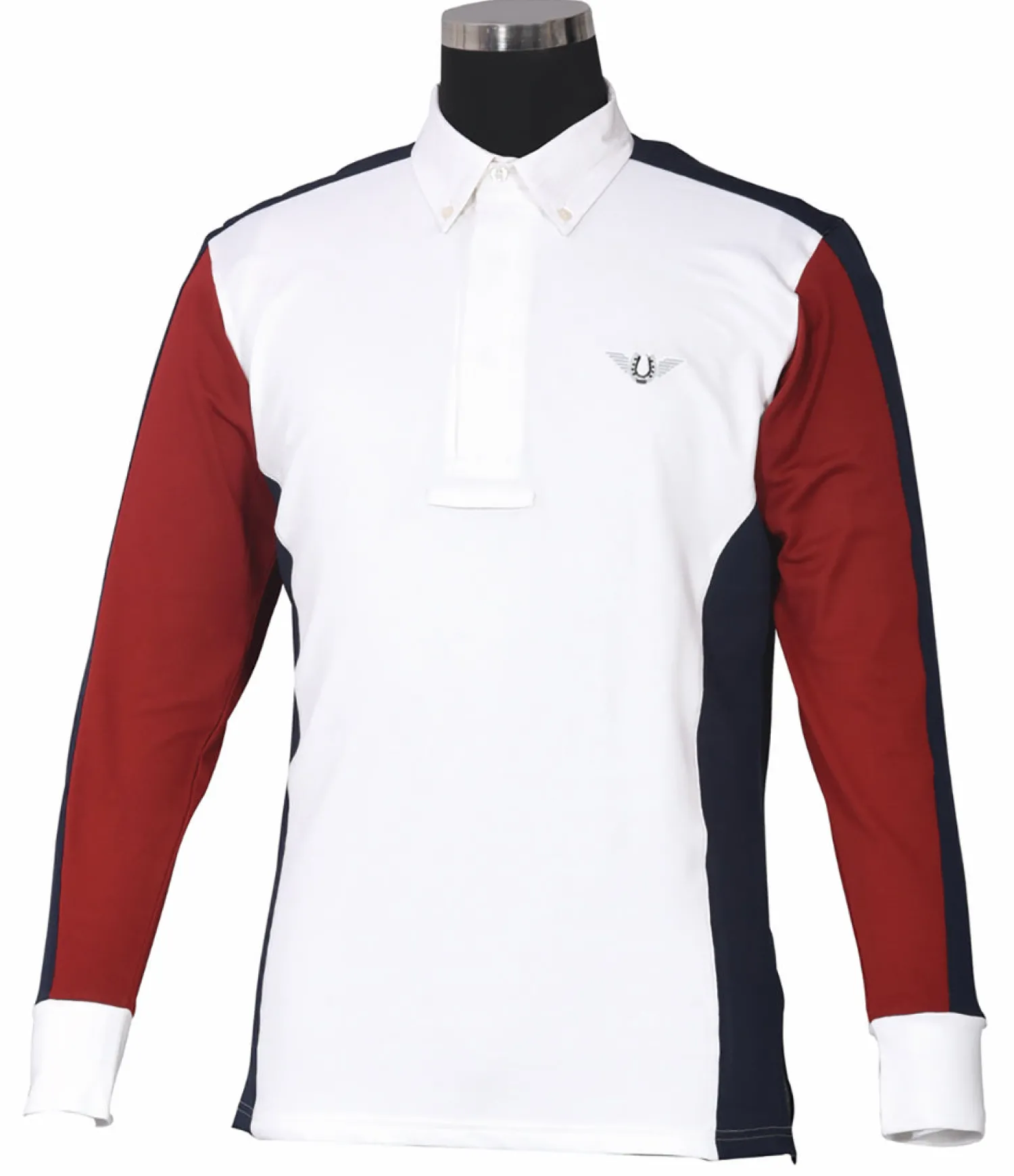 JPC EQUESTRIAN TuffRider® Men's Dennison Long Sleeve Show Shirt White/Ec Navy/Ec Red Online