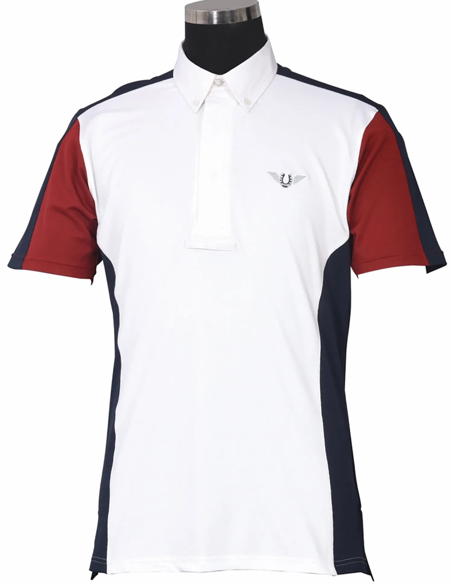 JPC EQUESTRIAN TuffRider® Men's Dennison Short Sleeve Show Shirt White/Ec Navy/Ec Red Outlet