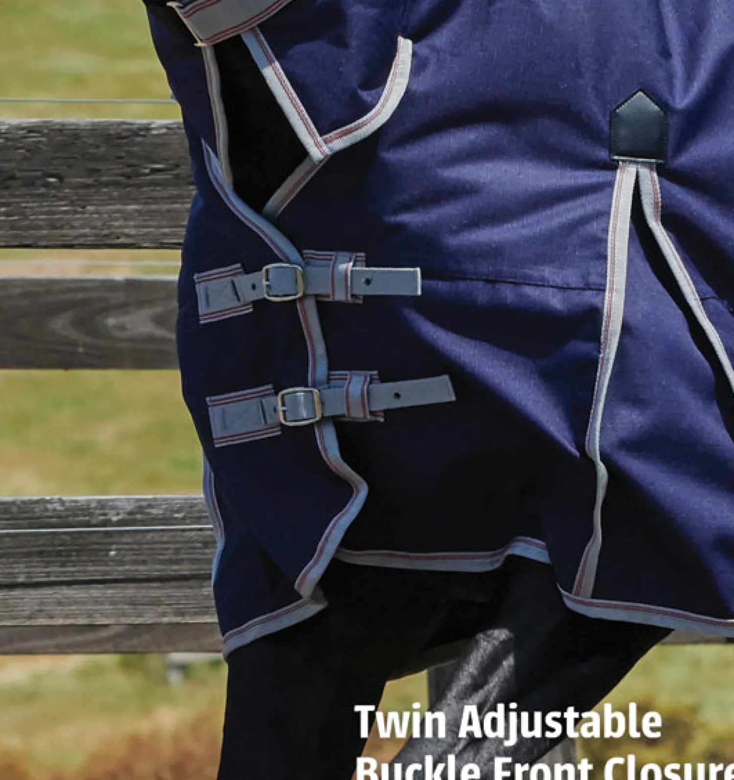 WEATHERBEETA ® ComFiTec™ Essential Combo Neck Medium-Weight Turnout Blanket Navy/Silver/Red Discount